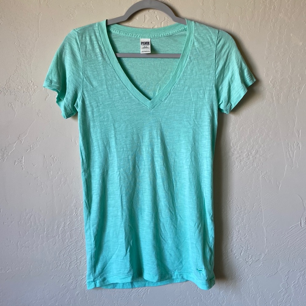 Mint green PINK v-neck tee